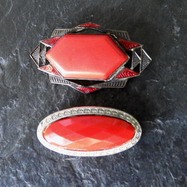 Two Art Deco Red Brooches 