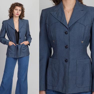 1940s Blue Gabardine Western Suit Jacket - Small | Vintage 40s 50s Gross Denver Button Up Blazer 
