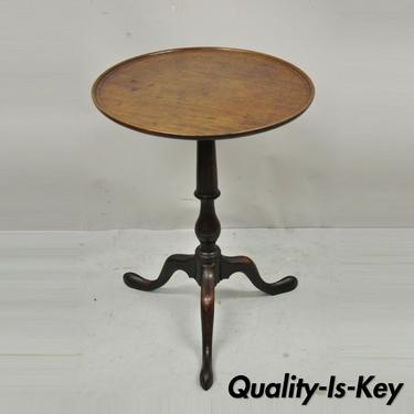19th C. Antique English Queen Anne Solid Mahogany Round Accent Lamp Tea Table