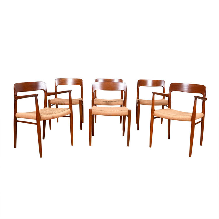 6 Teak 2 Arm (Model #56) + 4 Side (Model #75) Niels M\u00f8ller Dining Chairs