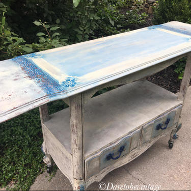 HOLD Shabby Chic Painted Vintage Table - Bohemian Table - Rustic Farmhouse Cart - Vintage Drop Leaf Table - Vintage Cart  - Vintage Bar Cart 