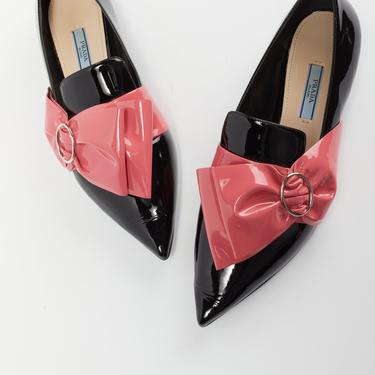 PRADA Black Patent Flats w/ Pink Bow #39E00B
