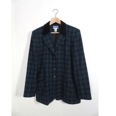 Vintage 90s Pendleton Plaid Wool Velvet Collar Blazer Size L/XL 