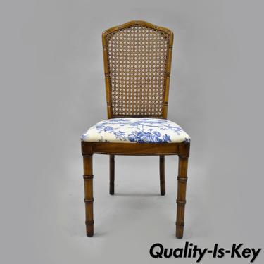 Vtg Faux Bamboo Cane &amp; Wood Side Desk Vanity Chair Hollywood Regency Chinoiserie