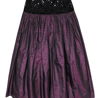 Escada - Purple & Black Striped Maxi Skirt w/ Sequins & Velvet Sz S