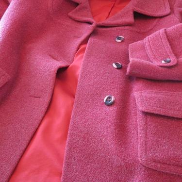 Women M/L Red Wool Coat Preppy Duffle Coat 1980's Duffel Coat 80's Lodenfrey Toggle Coat with Hood Red Alpaca Wool Small Coat 