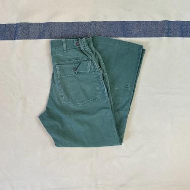 Size 25x30 1/2 Vintage 1950s 1960s US Army OG-107 Green Cotton Baker Fatigue Pants 