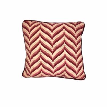 Vintage 70's Red and White Striped Bargello Needlepoint Throw Pillow (larger) 15&amp;quot; 