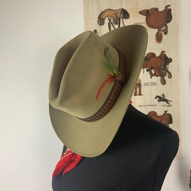 Vintage Sage Green 3xs Beaver John B. STETSON Company Cowboy Hat Size 7 3/8 