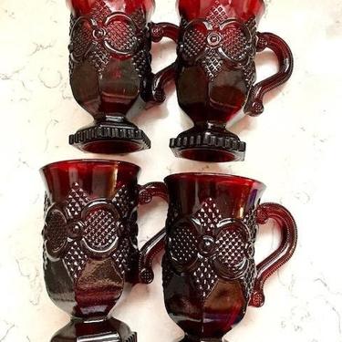 Vintage 4 Ruby Red Avon Cape Cod Pedestal Mugs Fostoria by LeChalet
