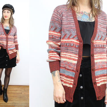 Vintage 70's Rust Red Space Dyed Cardigan Sweater / 1970's Soft Acrylic Grandpa cardigan / Winter / Women's Size Small by Ru