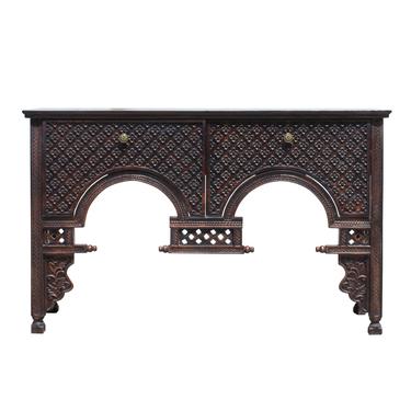 Asian Wood Floral Relief Carving Sideboard Console Drawers Cabinet cs5120S