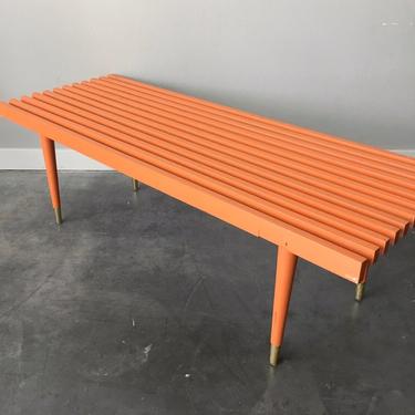 vintage mid century modern painted slat bench coffee table.