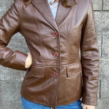 Beautiful 90s Vintage Butter Soft Leather Jacket - Womens Fitted Kenneth Cole Brown Leather Blazer 