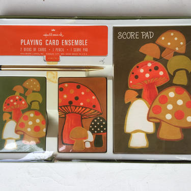 Vintage Mushroom Playing Card Set, Retro Bridge Gift Pack, Mid Century Card Decks Still In Box By Hallmark 