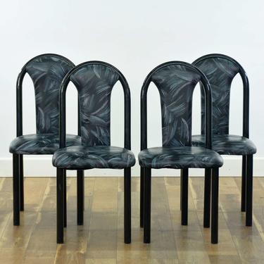 Set Of 4 Black 1980'S Deco Revival Dining Chairs 