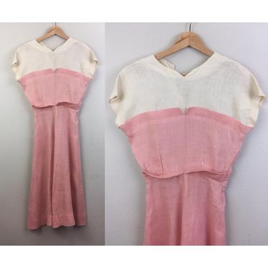 Vintage 40s Pink and White Dress 1940s XS 