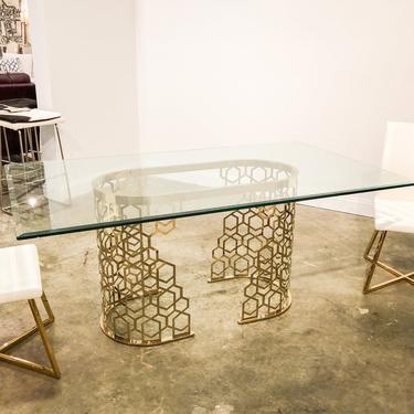 Dining Table w/ Gold Base &amp; Glass Top