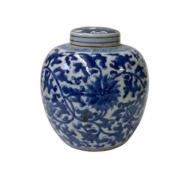 Hand-paint Flower Scroll Graphic Blue White Porcelain Ginger Jar ws1713E 