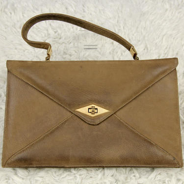 60s Suede Envelope Clutch Handbag, Vintage Tan Leather Evening Bag, Pink Satin Lined Handbag, Nicholas Reich Mid Century Fold Over Clutch 