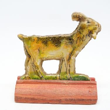 Antique German Embossed Die Cut Goat on Wood, Vintage Store Premium,  Stand Up Farm Toy, Skittle 