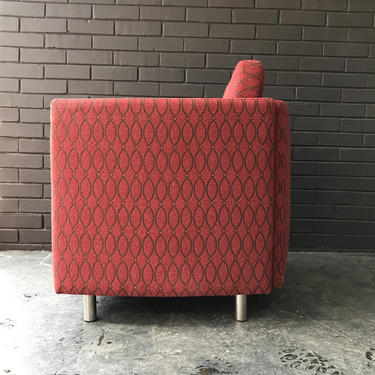 Pair of Petite Red Club Lounge Chairs by Bernhardt Vintage Post Modern Mid-Century Design 