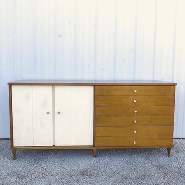 Mid Century 3 Drawer Credenza with White Doors