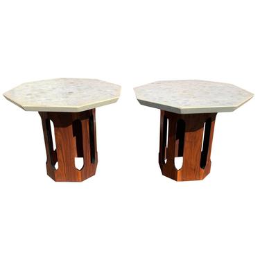 Pair of Harvey Probber Terrazzo Top Octagonal Walnut Side/Occasional Table’s