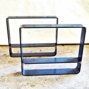 SET of 2 Flat Steel Table Legs with Lower Shelf, Metal Coffee table legs, Custom Sizes Available 
