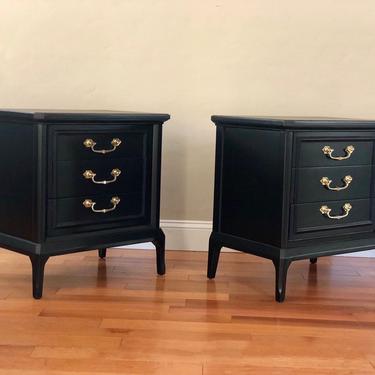 AVAILABLE - Set of Black Hollywood Regency Mid Century Solid Wood Nightstands 