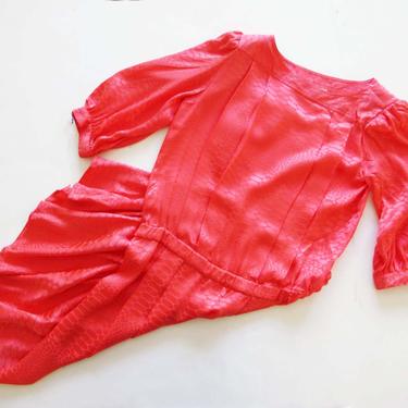 Vintage 80s Hot Pink Silk Dress M - Drop Waist Dress - Bright Pink 80s Silk Party Dress - 80s Clothing - Dynasty 