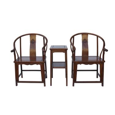 Chinese Handmade Horseshoe Armchair Table 3 Pieces Set cs5350S