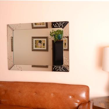 vintage 50s etched beveled wall mirror 