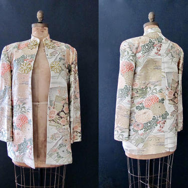 BROCADE OR BUST Vintage 50s Jacket | 1950s Shiga &amp; Co. Gold Japanese Chrysanthemum, Bamboo and Floral Top | Asian Tiki Exotica | Size Medium 
