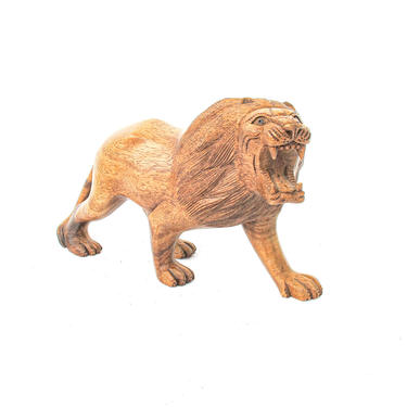 Hand Carved Vintage Wood Lion 