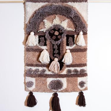 Vintage Retro Thatch Work Bohemian Brown and Black Tapestry 