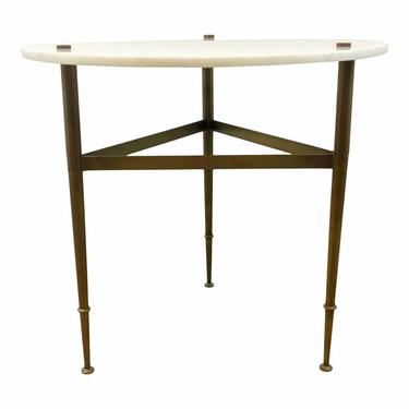Arteriors Modern White Marble and Brass Finished Brittney Side Table