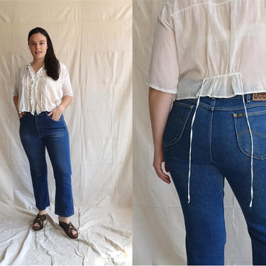 Vintage 80s Lee Jeans/ 1980s High Waisted Stretch Straight Leg Denim/ Size Large 35 