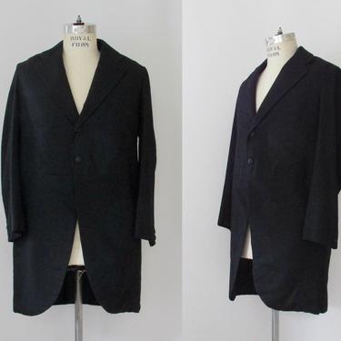 FINE AND DANDY Edwardian Morning Cutaway Coat | 20s 1920s Black Formal Wool Suit Jacket | Early 1900s Antique Vintage Goth | Size Mens Small 