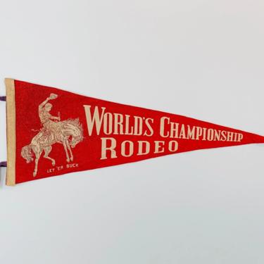 Vintage World's Championship Rodeo Bucking Bronco Let Er Buck Souvenir Pennant 
