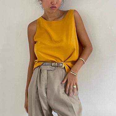 90s Anne Klein silk box tank / vintage marigold yellow silk sleeveless blouse tank | L 