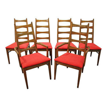 Set of 6 Mid-Century Danish Modern Walnut Bow Tie Dining Chairs 