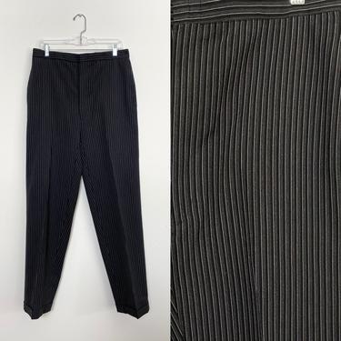 Vintage 1940s Slacks 50s Striped 1950s Formal Trousers Charcoal Black Pinstripe 