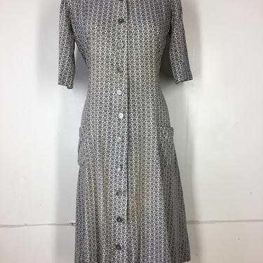 Vintage 1940s Grey and white paisley printed work/day dress 