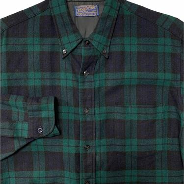 Vintage 1950s/1960s PENDLETON Wool Flannel Shirt ~ size L ~ Button-Down ~ Blackwatch Tartan Plaid 