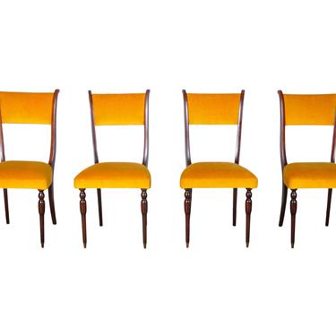 Vintage Italian Set of 4 Maple Dining Chairs W/ Velvet Upholstery 