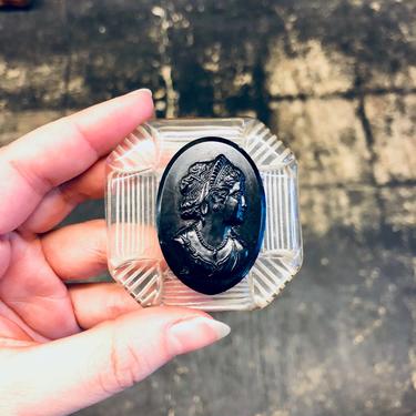 Vintage Cameo, Cameo Brooch, Vintage Jewelry, Black Cameo, Black and Clear, Victorian Style, Unique Jewelry, Large Cameo, Ornate Jewelry 