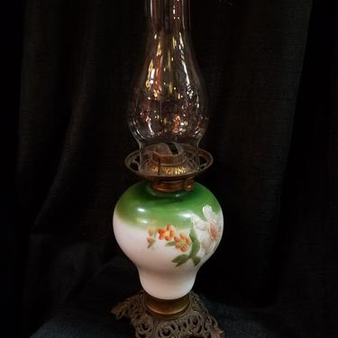 Victorian Hand Painted Milk Glass Oil Lamp