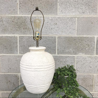 Vintage Table Lamp Retro 1980s Contemporary + Textured Off White Plaster + Large Size + Mood Lighting + Home and Table Decor 
