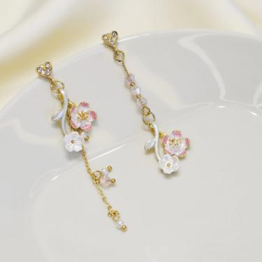cherry blossom dangle earring, Flower dangle earrings, summer earrings, Japanese earrings, long dangle earrings, mismatched earrings, E029 